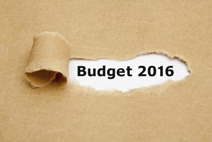 Brown envelope with tear displaying budget 2016