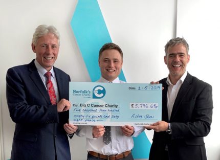 Aston Shaw Presents Cheque to Dr Chris Bushby from Big C