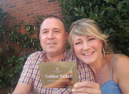John & Elaine Holding Aston Shaw Golden Ticket